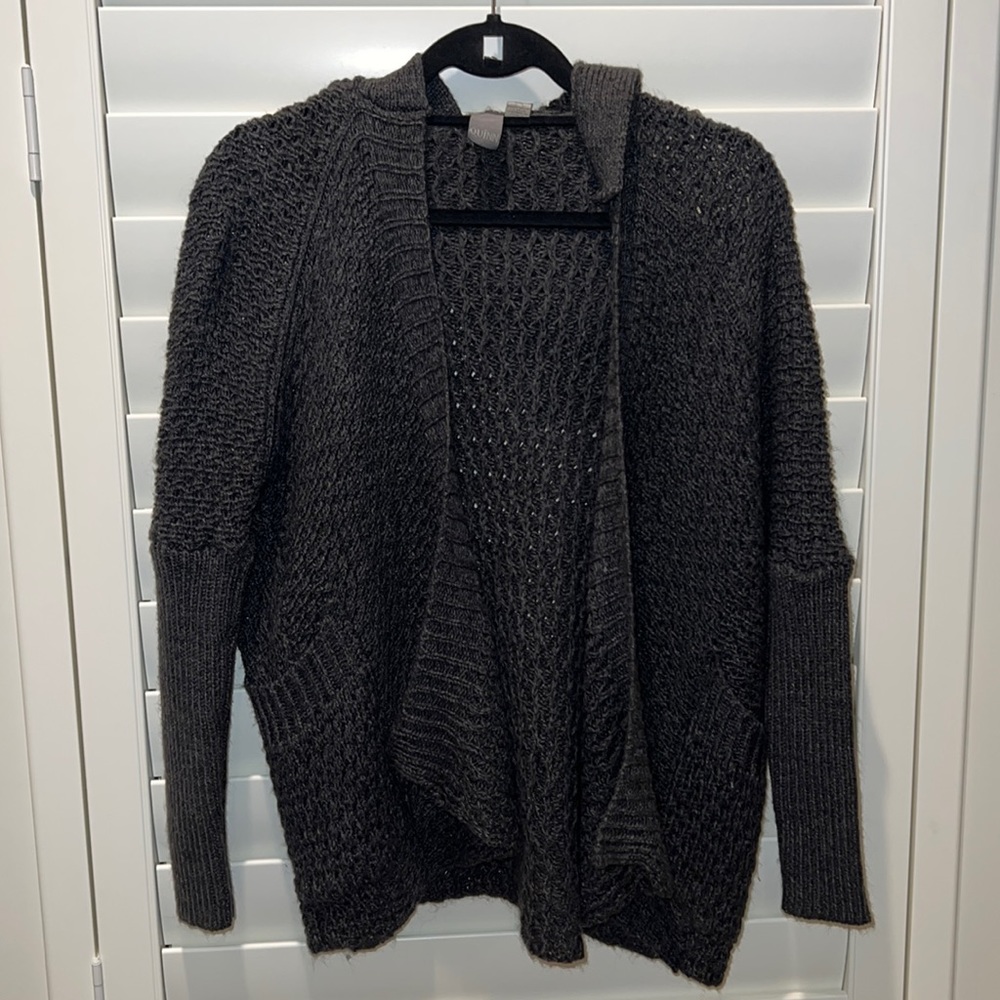 Dark Gray Knit Cardigan with Hood